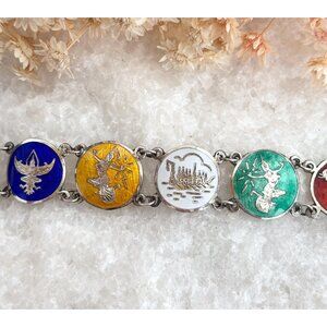 Siam Sterling Rainbow Enamel Multi Figure Sterling Silver 925 Vintage Bracelet